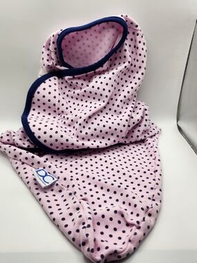 Delta Children Pink Polka Dot Baby Swaddle with Navy Trim